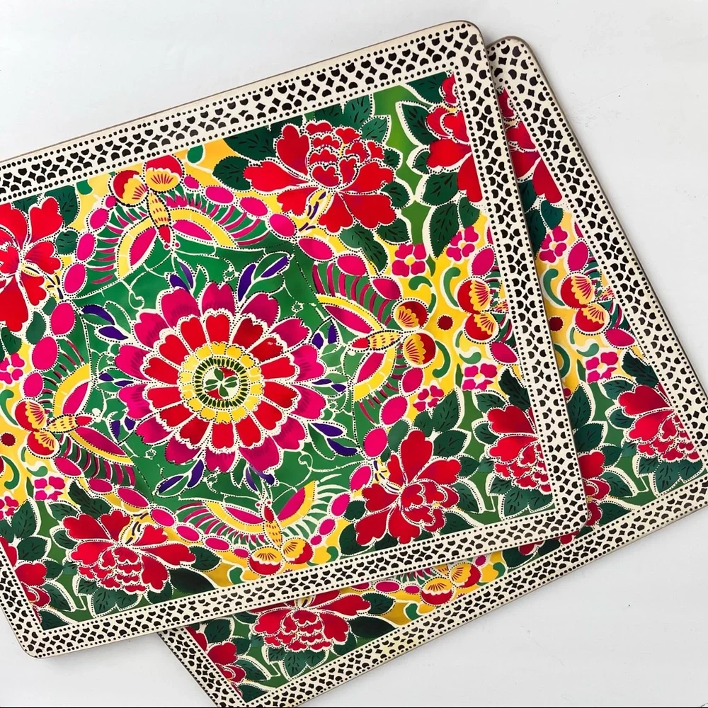 Pottery Barn colorful bohemian printed cork mat/placemat-pair(2)